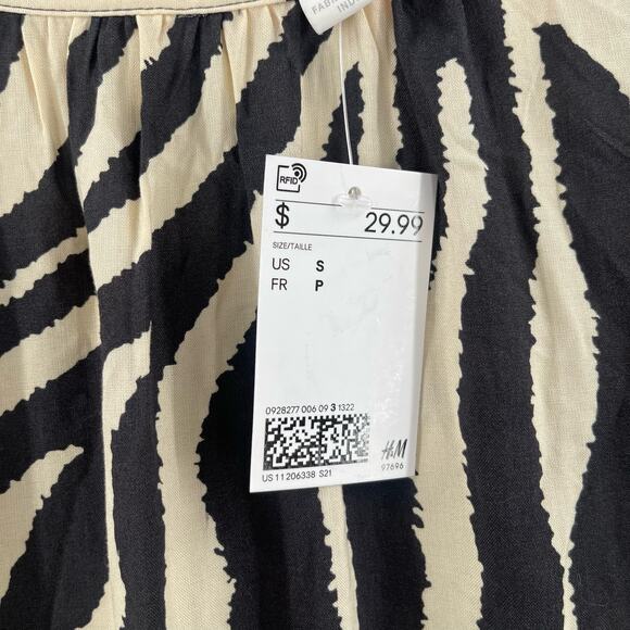 H&M Dress Size Small Zebra NWT Patterned Animal Print Midi Maxi Black Cream - Picture 6 of 15